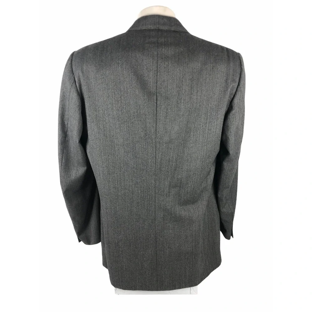 Canali Mens 46 56 Long Blazer Gray Herringbone Striped 100% Wool 2 Button Italy